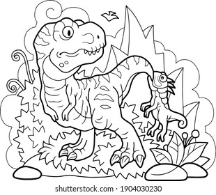 cartoon cute dinosaurs, coloring book, funny illustration