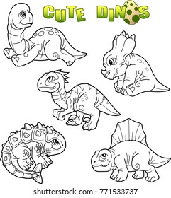 cartoon cute dinosaurs, set of images