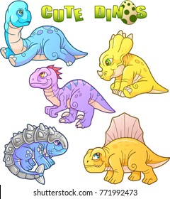 cartoon cute dinosaurs, set of images