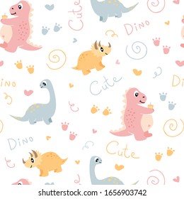 Cartoon cute dinosaurs vector seamless pattern