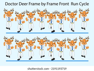 Cartoon Cute Doctor Deer Front Loop Able Run Cycle Vector Illustration. Designed For 2D ELearning Explanatory Animation Video, Motion Graphics, And Animated Motion Posters.