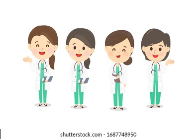 Cartoon Cute Doctor Team Vector
