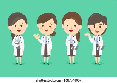 Cartoon Cute Doctor Team Vector