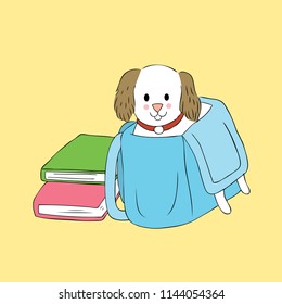 Cartoon cute dog in bag vector.