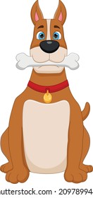 cartoon cute dog biting bone on white background