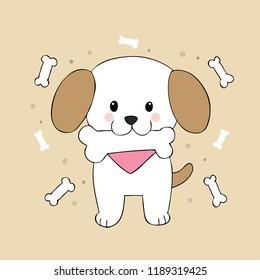 Cartoon cute dog and bone vector.