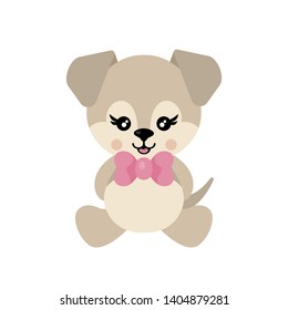 cartoon cute dog with bow sitting vector
