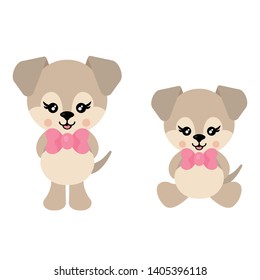 cartoon cute dog with bow sitting vector