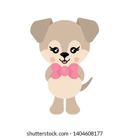 cartoon cute dog with bow vector