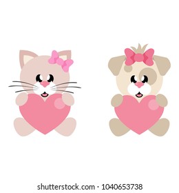 cartoon cute dog and cat girl with heart