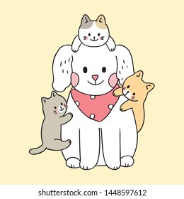 Cartoon cute dog and cats vector