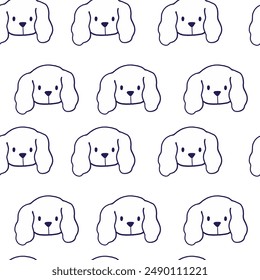 Cartoon cute dog face, repeating pattern, white, cutey pattern seamless vector.
