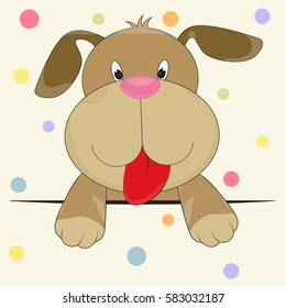Cartoon cute dog. Greeting card. White background