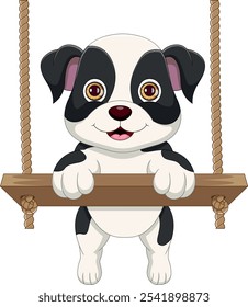 cartoon cute dog hanging on a swing