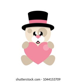cartoon cute dog with hat and heart