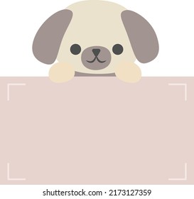 Cartoon cute dog holding memo. Frame for photo, text, note, sticker, label. Little animal to do list card. Isolated on white background, vector, illustration, EPS10