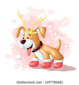 Cartoon Cute Dog Merry Christmas Eskimo Illustration Vector