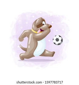 Cartoon Cute Dog Playing Football Illustration Vector