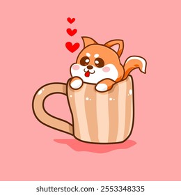 Cartoon cute dog posing funny in mug