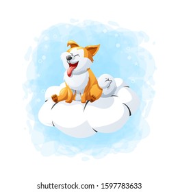 Cartoon Cute Dog Ride Cloud Illustration Vector