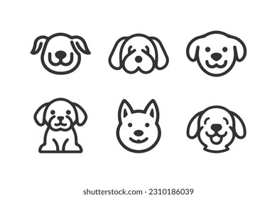 Cartoon cute Dog silhouette vector line icon set	