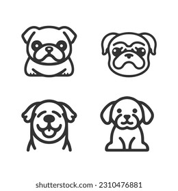 Cartoon cute Dog silhouette vector line icon set	