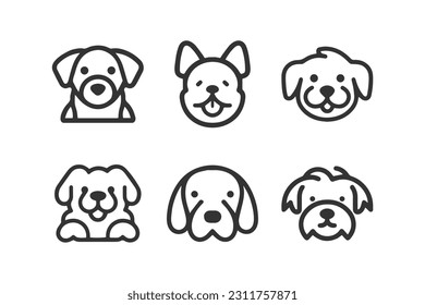 Cartoon cute Dog silhouette vector line icon set	
