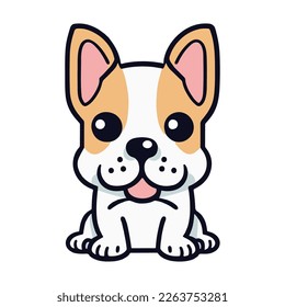 Cartoon cute dog. Sitting bulldog puppy.