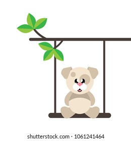 cartoon cute dog sitting on a swing and on a branch