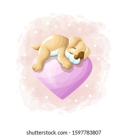 Cartoon Cute Dog Sleeping on the Love Balloon Illustration Vector