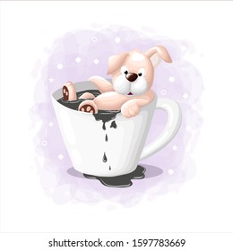 Cartoon Cute Dog Soaking in the Coffee Illustration Vector