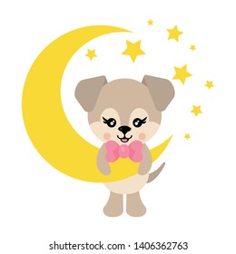 cartoon cute dog with tie on the moon vector