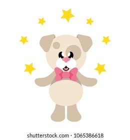 cartoon cute dog with tie and stars