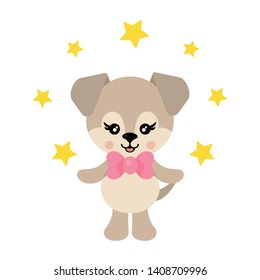 cartoon cute dog with tie and stars vector