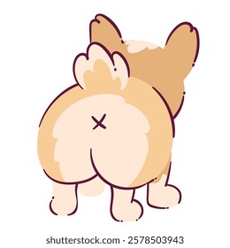 Cartoon cute dog walk away. Funny corgi butt vector illustration. Cartoon animals back.