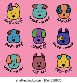 Cartoon cute dogs faces set. Vector illustration