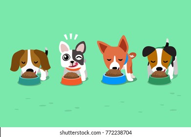 Caricatura perros lindos con tazones de comida