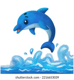 Cartoon cute Dolphin watercolor style isolated on white background