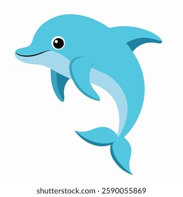 Cartoon cute dolphin.Colorful illustration friendly dolphin on white background.Suitable for children's books ,sticker, mascot, logo. Pro Vector