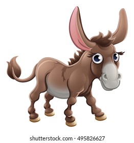 A cartoon cute donkey farm animal character