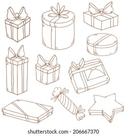 Cartoon cute doodle  boxes isolated on white. Vector illustration