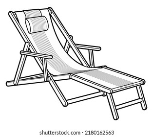 Cartoon cute doodle deck chair. Summer beach leisure equipment sketchy vector funny illustration. Isolated on white background.