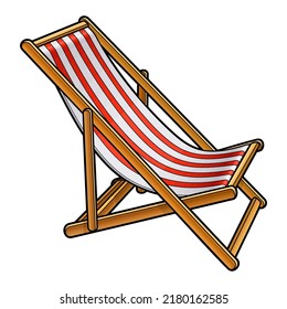 Cartoon cute doodle deck chair. Summer beach leisure equipment colorful vector funny illustration. Isolated on white background.