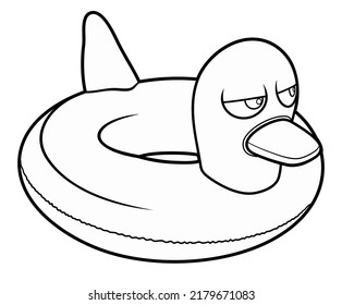 Cartoon cute doodle Duck Inflatable Pool Circle. Summer swimming toy vector funny illustration. Isolated on white background.