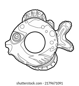 Caricatura lindo doodle Fish Inflatable Pool Circle. Ilustración divertida del vector de juguete de natación de verano. Aislado sobre fondo blanco.