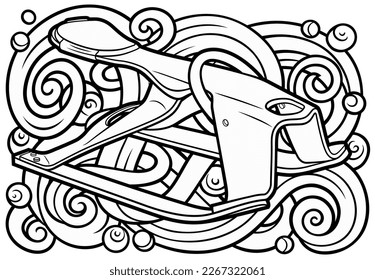 Cartoon cute doodle hand drawn sled illustration. Winter amusement vector background. Funny transport for snow ride