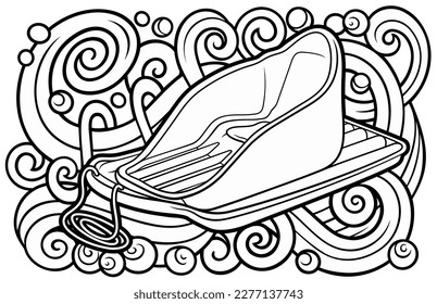 Cartoon cute doodle hand drawn sled illustration. Winter amusement vector background. Funny transport for snow ride