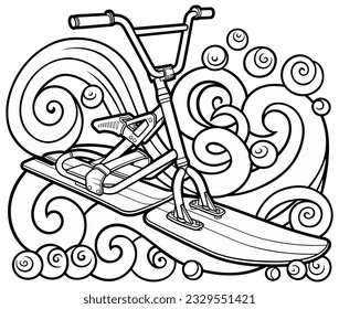 Cartoon cute doodle hand drawn sled illustration. Winter amusement vector background. Funny transport for snow ride
