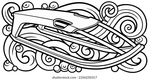 Cartoon cute doodle hand drawn sled illustration. Winter amusement vector background. Funny transport for snow ride