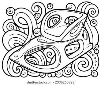 Cartoon cute doodle hand drawn sled illustration. Winter amusement vector background. Funny transport for snow ride
